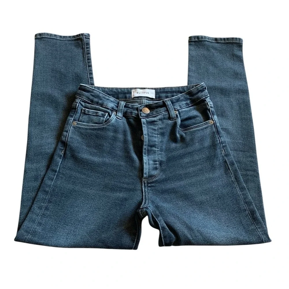 Evereve The Ever Straight Jeans 25 Blue High Rise Stretch Denim Sustainable‎